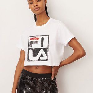 NWT FILA Ava Crop Tee White Sequined Logo XL